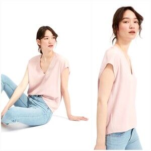 Everlane Japanese GoWeave Light Pink Rose Square Capsule Boxy V-Neck Tee Size 0
